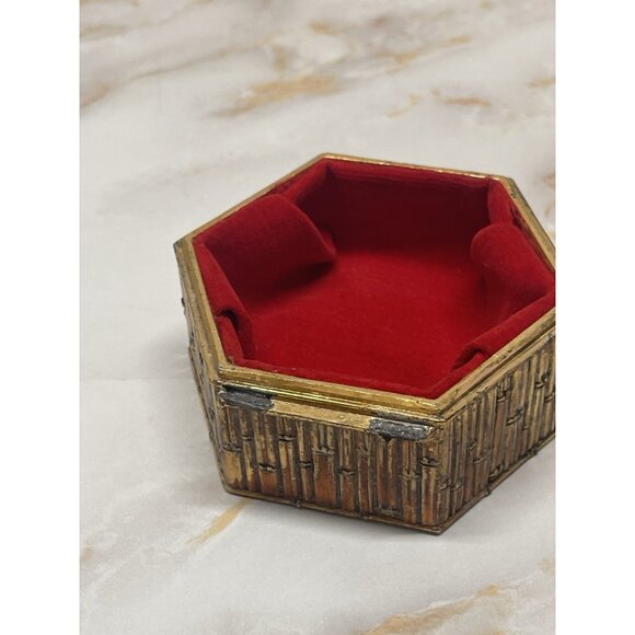 VTG Schmid Bros Japan Octagon Metal Trinket Box Red Velvet Lined Gold Tone - Picture 2 of 7